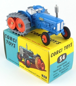 A small collection of Corgi Toys farm vehicles and accessories, comprising  a No. 54 Fordson 'Po