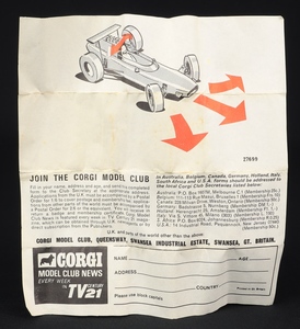 Corgi toys 158 lotus climax f1 dd62 leaflet