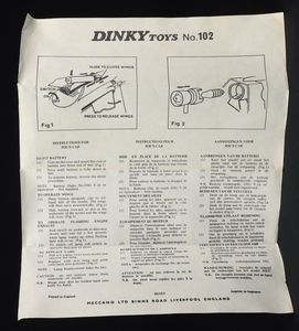 Dinky toys 102 joe's car gerry anderson dd828 leaflet