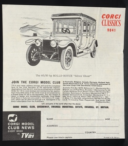 Corgi classics 9041 1912 rolls royce silver ghost ee273 leaflet