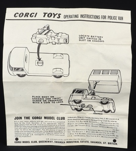 Corgi toys 464 commer police van ee788 leaflet