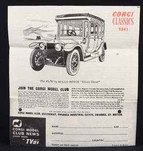 Corgi classics 9041 1912 rolls royce silver ghost gg251 leaflet