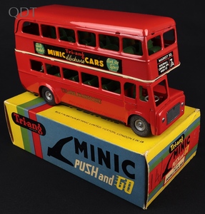 Tri ang minic m214 double deck bus push go jj373 front