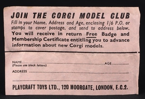 Corgi toys 202 morris cowley jj932 form