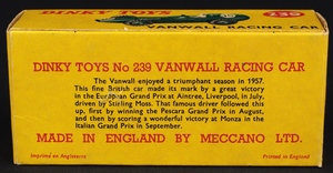 Dinky toys 239 vanwall racing car box