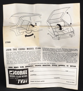 Corgi toys 260 renault 16 kk940 leaflet