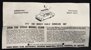 Corgi toys 340 monte carlo hillman imp ll408 leaflet