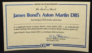 Danbury mint limited edition james bond aston martin ll552 certificate
