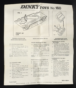 Dinky toys 160 mercedes benz 220 se ll830 leaflet