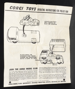 Corgi toys 464 commer police van mm167 leaflet